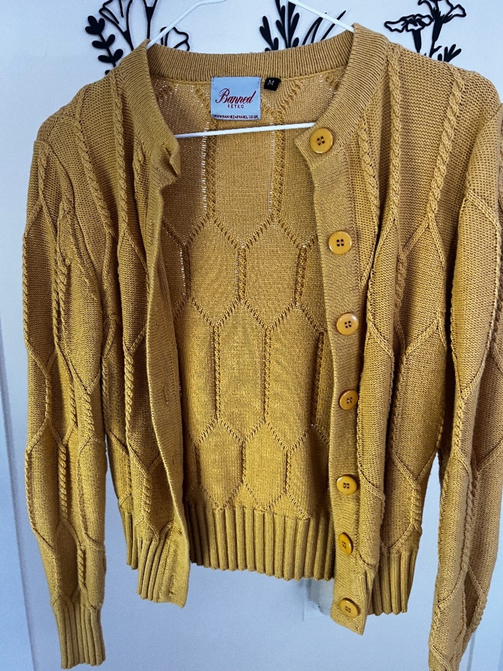 Mustard Yellow Diamond Knit Long Sleeve Sweater Cardigan